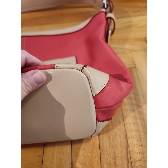 Tignanello Salmon Pink with Tan Trim Leather Shoulder Bag - Picture 9 of 11